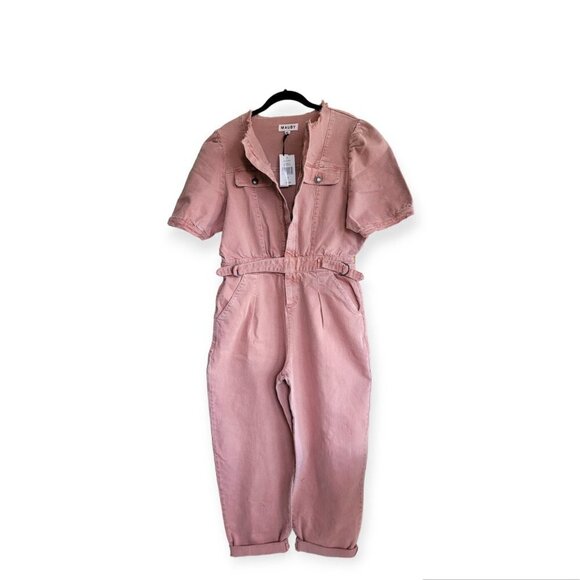 Mauby Asymmetrical Belt Puff Sleeve Denim Jumpsuit Small NWT - Picture 4 of 16